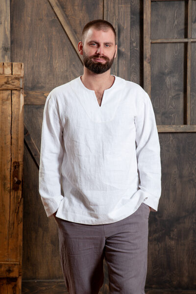 Nātru (Rāmija) auduma vīriešu krekls, balts.